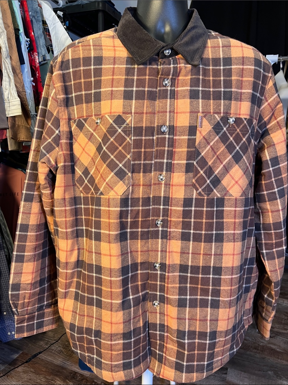 Chaps Brown and Orange Plaid Lightweight Shirt Jacket
